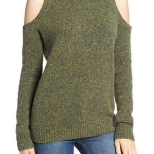 Rebecca Minkoff Cold Shoulder Green Marled Sweater